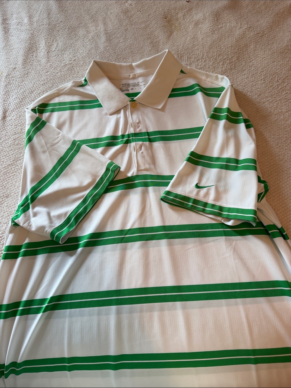 Nike Kids Polo Shirt in White with Green Stripes